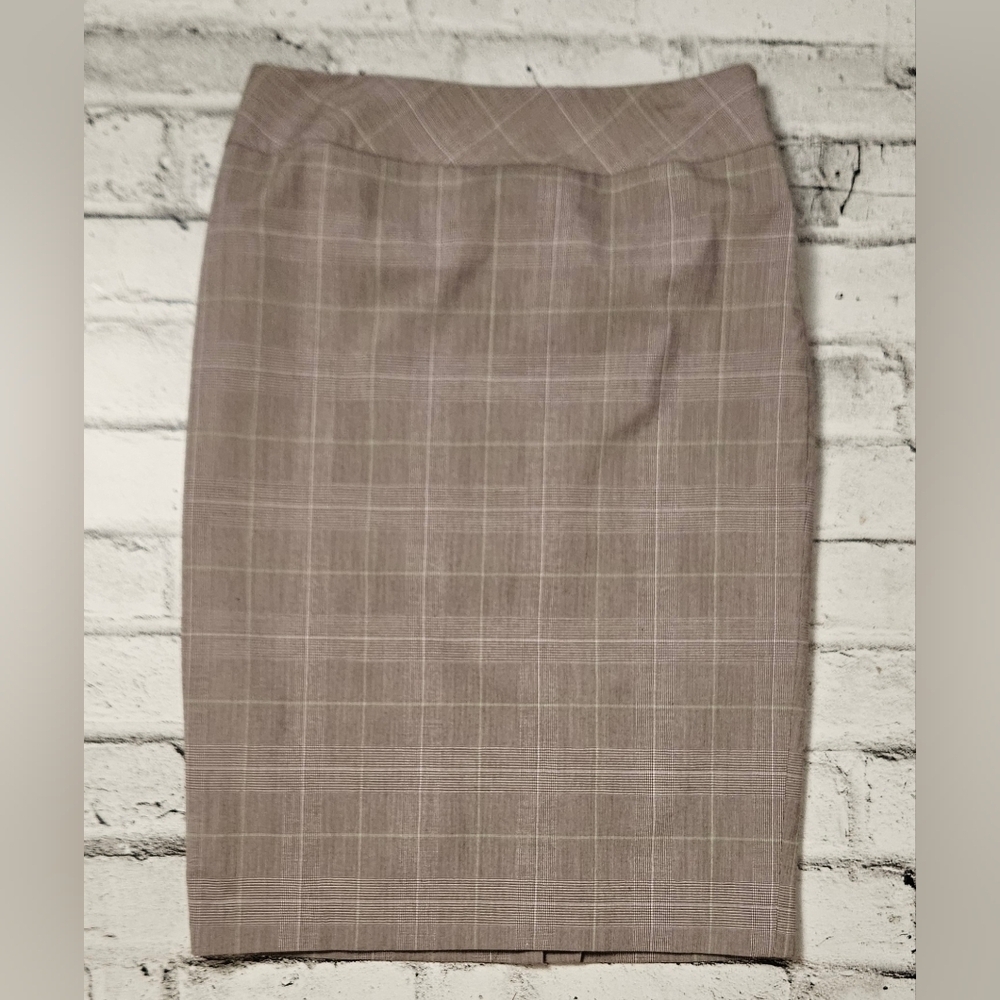 Togo Plaid Pencil Skirt Tan Office Career Academia Midi Skirt